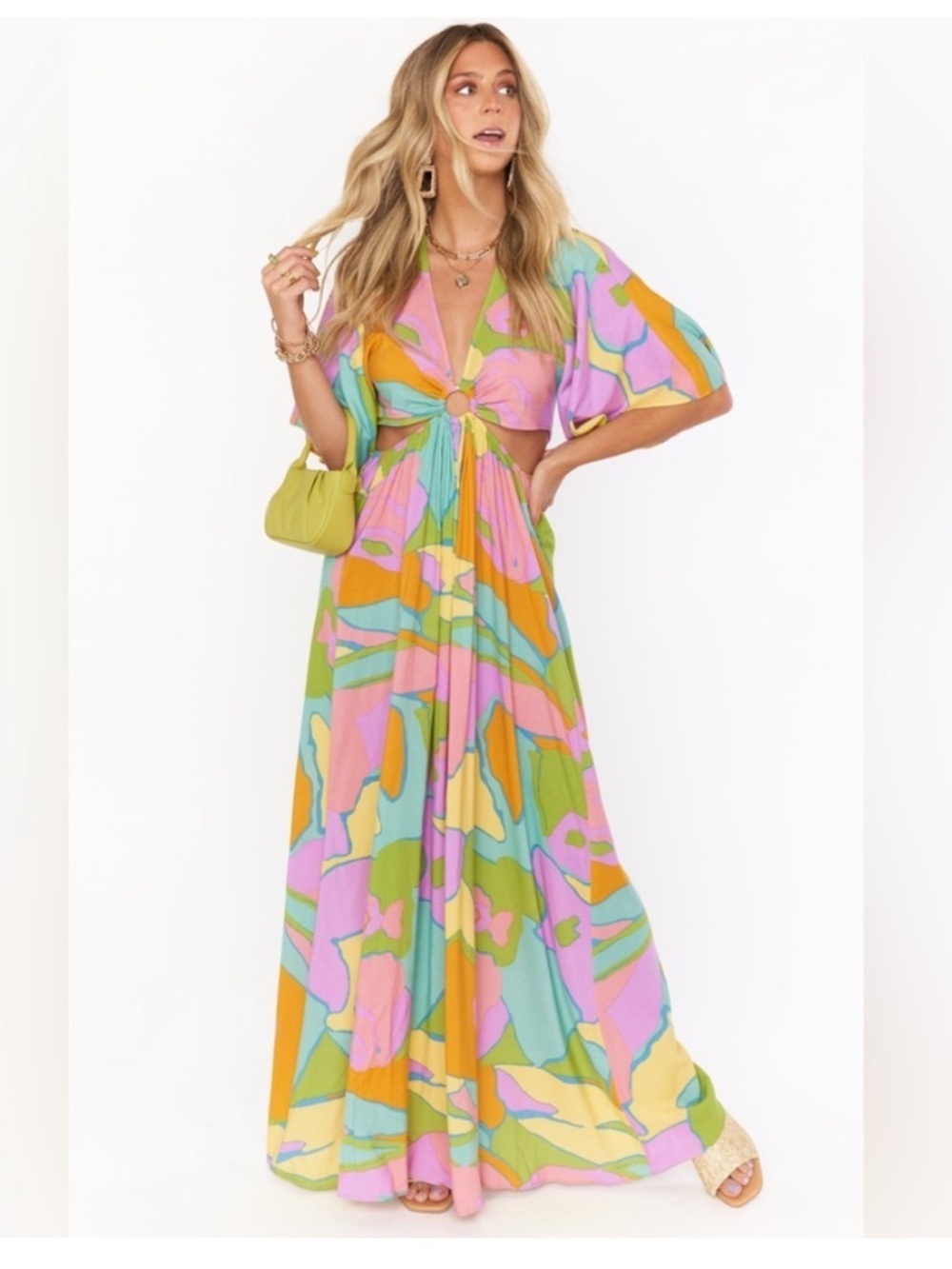 Show Me Your MuMu Pastel Abstract Cutout Maxi Dress Size Medium EUC
